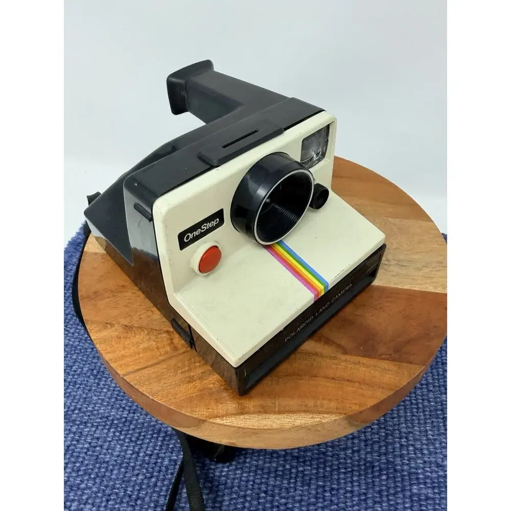 Vintage Polaroid Land Camera One Step Instant Rainbow Stripe Film Strap Display
